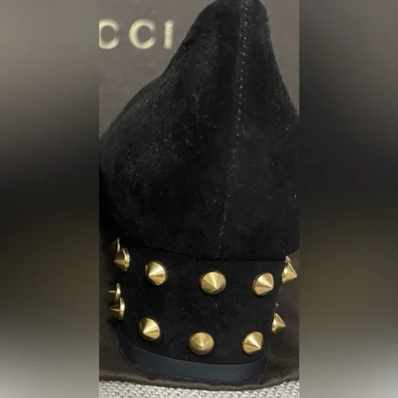 NWB Gucci Jacquelyne Black Suede Gold Studded Heel Accent Pumps - Sz 6.5 - Picture 8 of 8